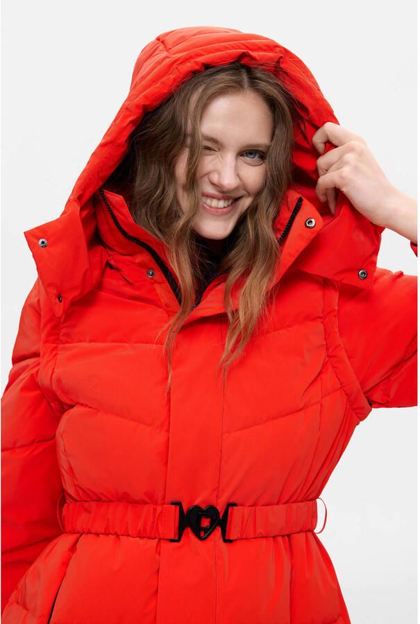 Desigual imitatieleren winterjas met ceintuur rood