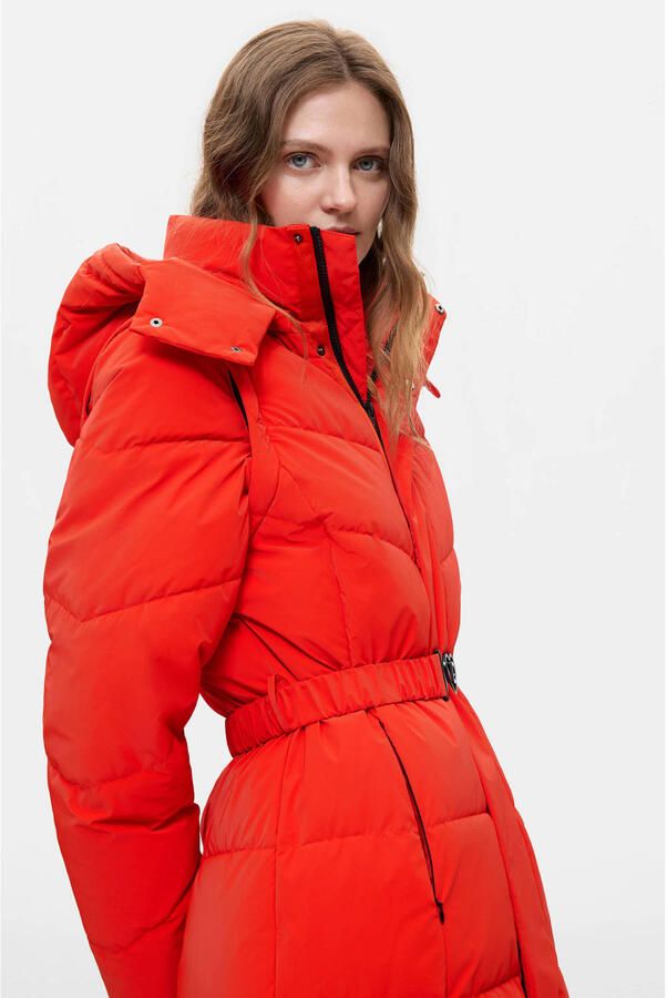 Desigual imitatieleren winterjas met ceintuur rood - Foto 3