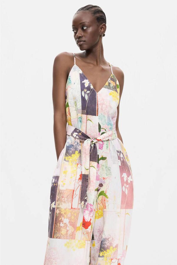 Desigual jumpsuit met print en linnen meerkleurig
