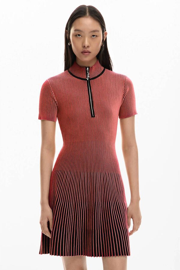 Desigual jurk met col met krijtstreep rood