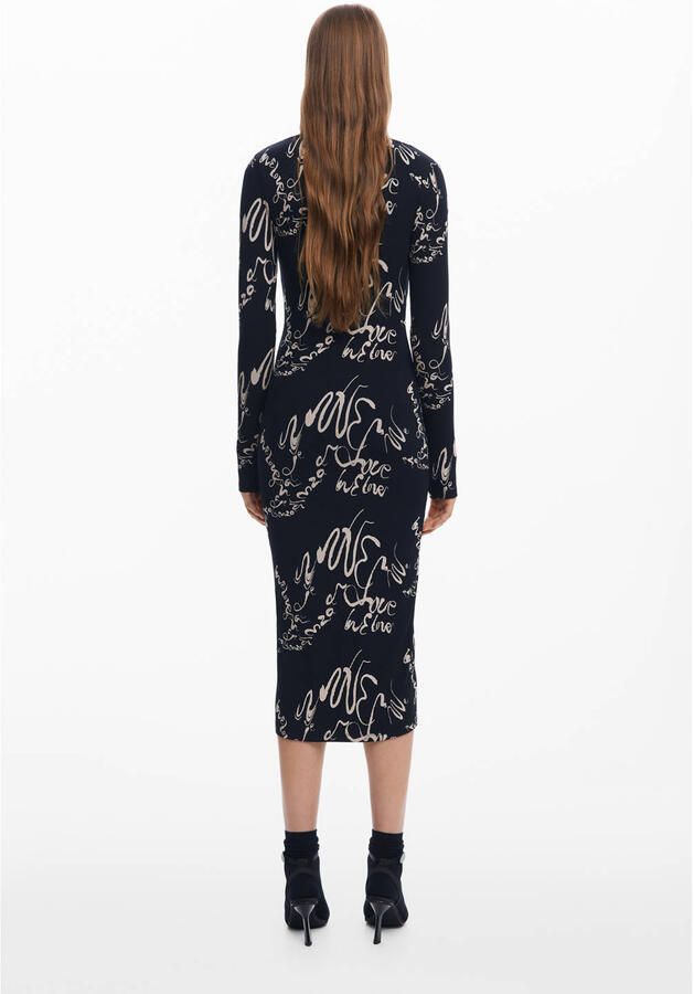 Desigual Zwarte Vierkante Hals Lange Mouw Jurk Black Dames