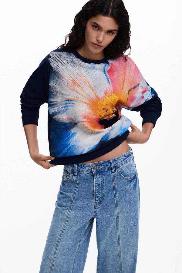 Desigual katoenen gebloemde sweater blauw