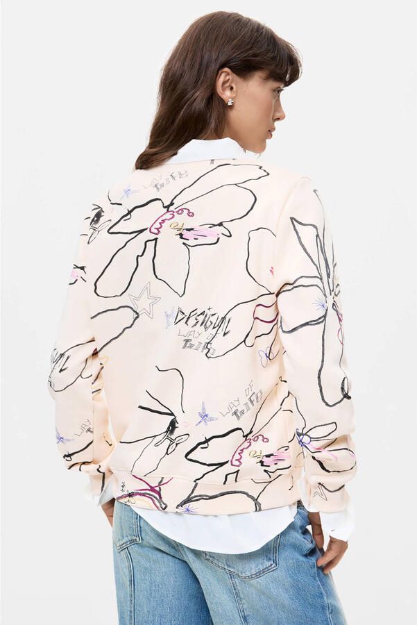 Desigual katoenen gebloemde sweater ecru meerkleurig - Foto 2