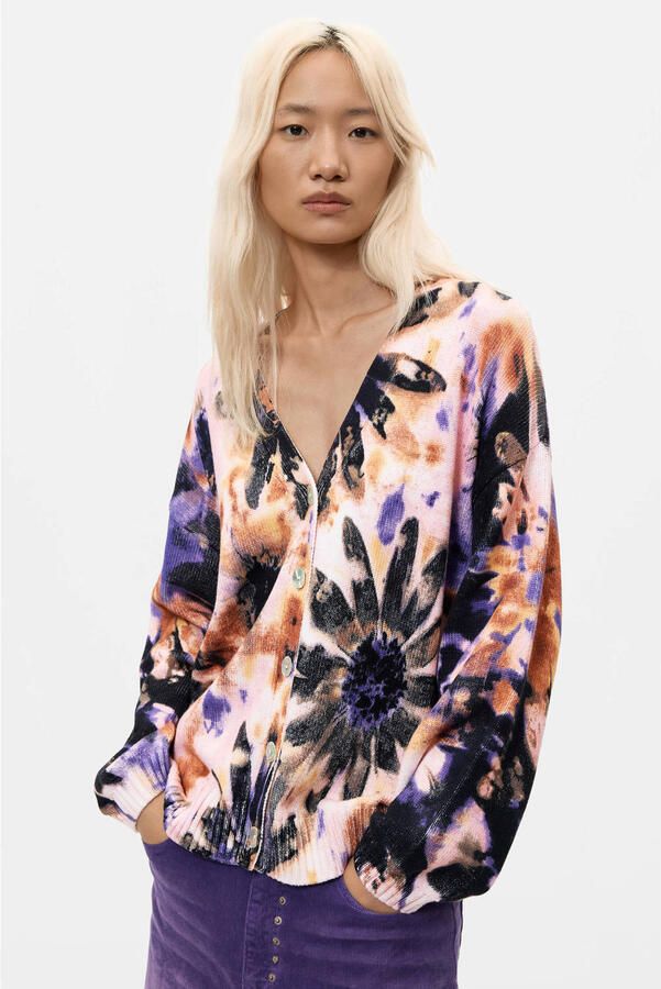 Desigual katoenen gebreide vest met print meerkleurig