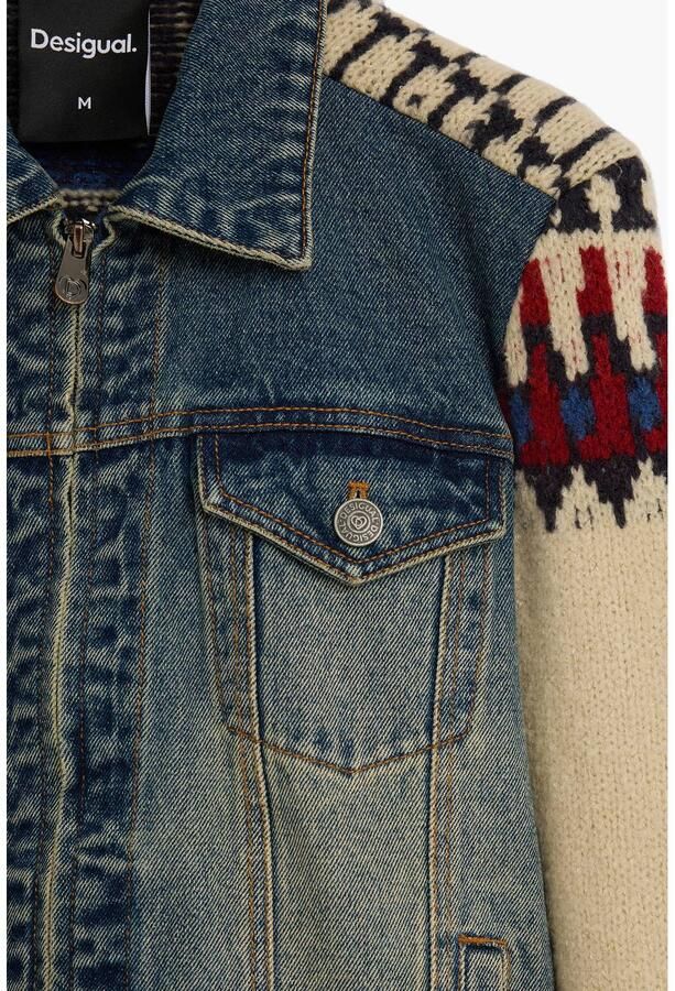 Desigual katoenen spijkerjas met print blauw ecru - Foto 3