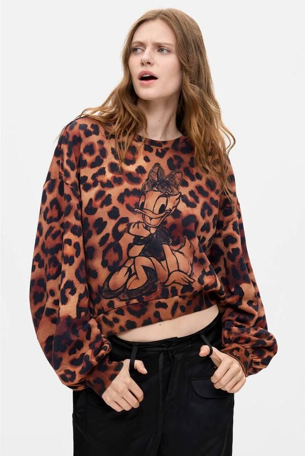 Desigual katoenen sweater met panterprint bruin zwart