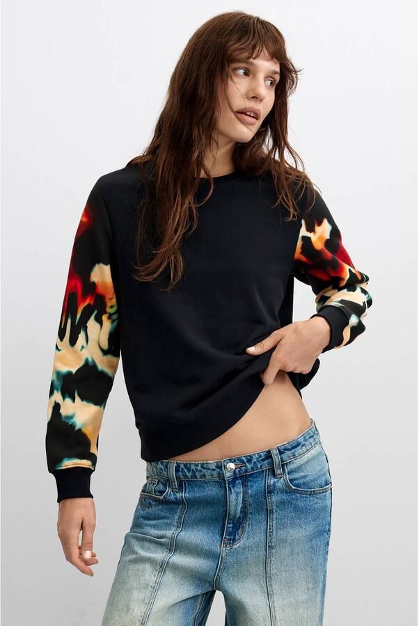 Desigual katoenen sweater zwart rood geel