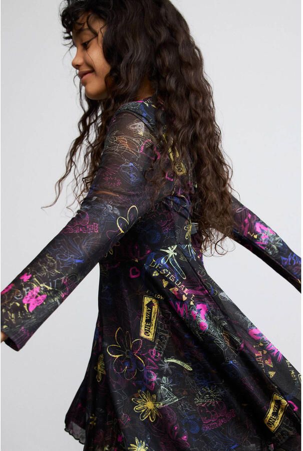 Desigual korte A-lijn jurk met print zwart - Foto 3
