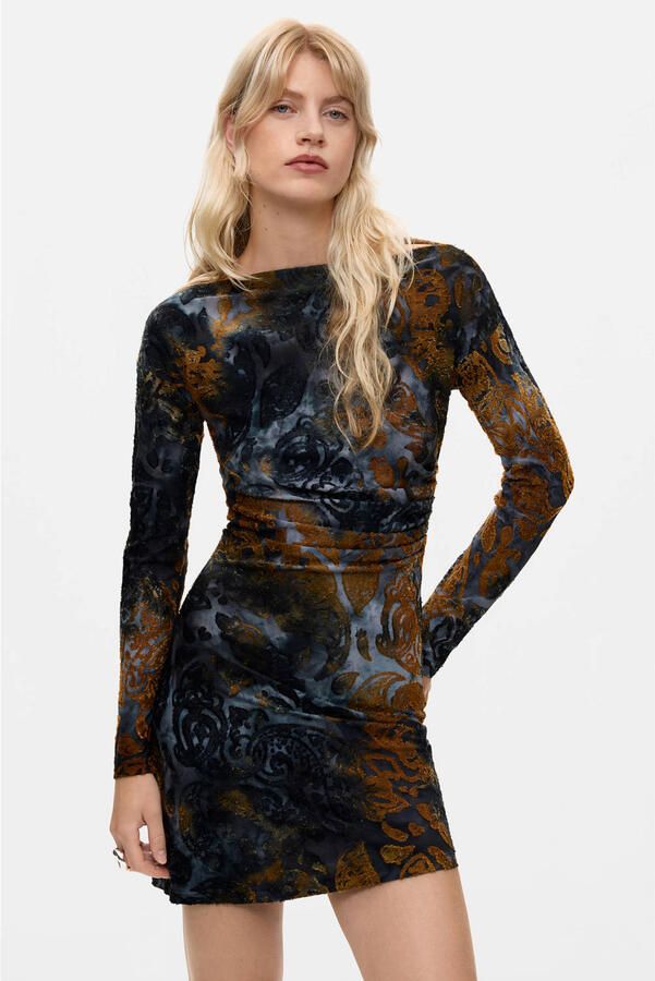 Desigual korte jacquard jurk met print meerkleurig