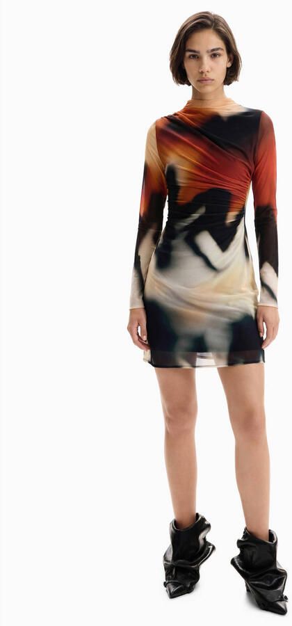 Desigual korte jurk met print zwart oranje