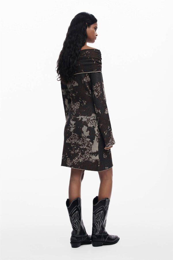 Desigual korte jurk rib gebreid donkerbruin - Foto 2