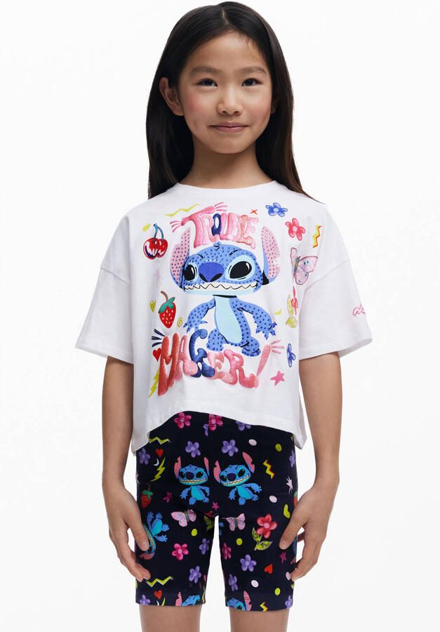 Desigual Lilo & Stitch T-shirt wit met glitter