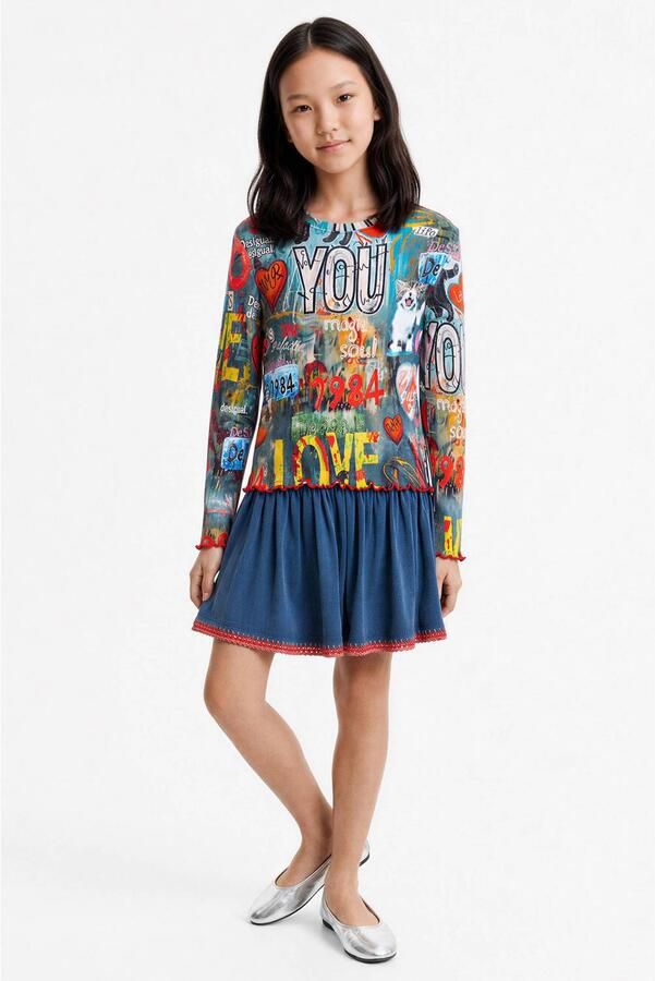 Desigual longsleeve met print zwart rood blauw
