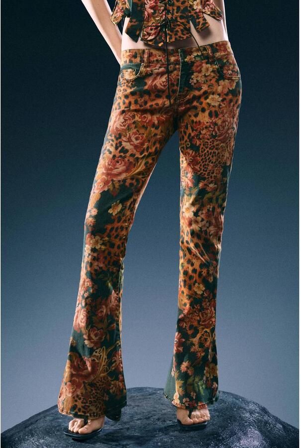 Desigual low waist flared jeans zwart oranje