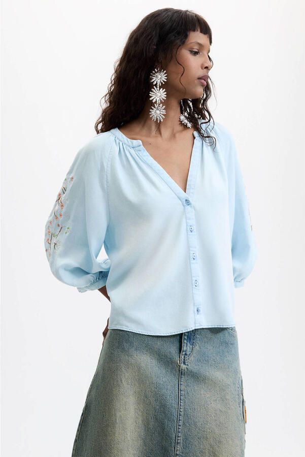 Desigual lyocell blouse met borduursels lichtblauw