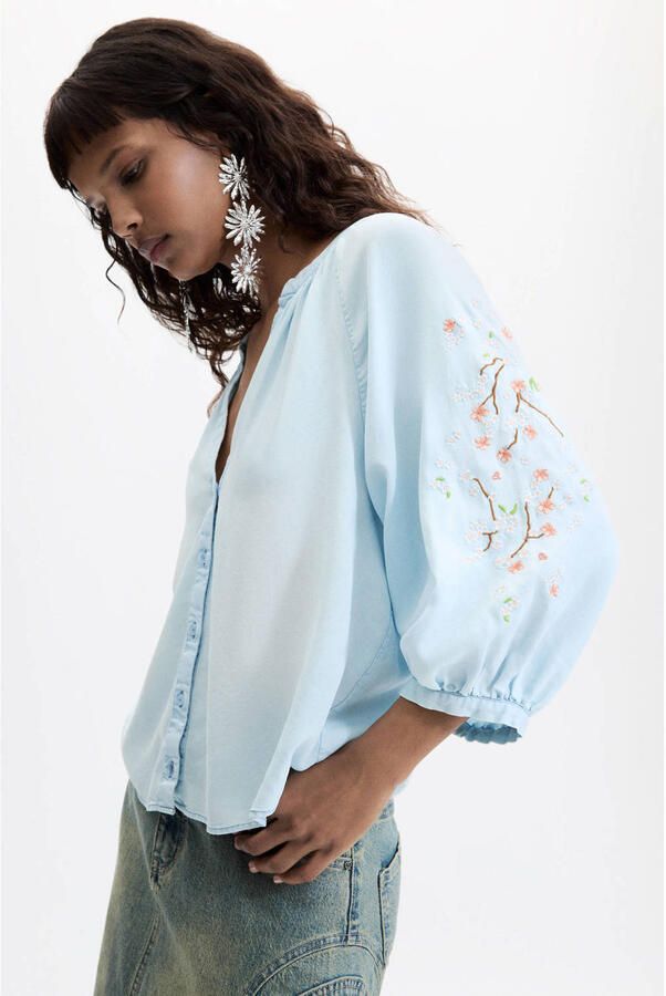 Desigual lyocell blouse met borduursels lichtblauw - Foto 2