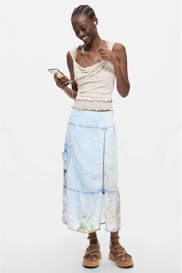 Desigual lyocell midi rok lichtblauw denim - Foto 2