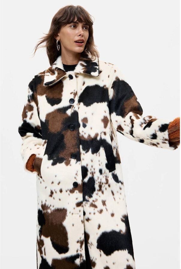 Desigual mantel met koeienprint ecru bruin zwart