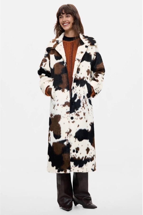 Desigual mantel met koeienprint ecru bruin zwart - Foto 3