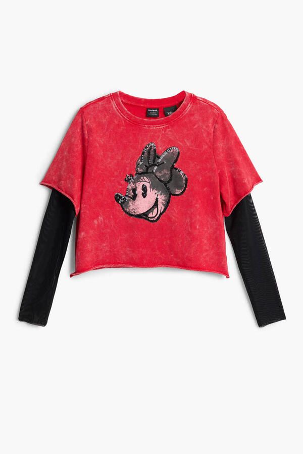 Desigual Mickey Mouse longsleeve rood met pailletten - Foto 3