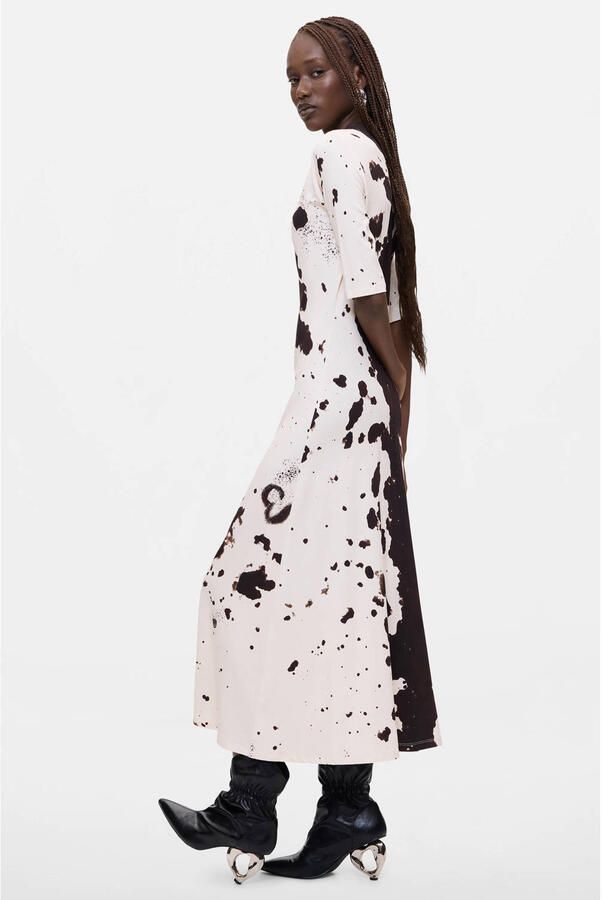 Desigual midi jurk met koeienprint ecru - Foto 2