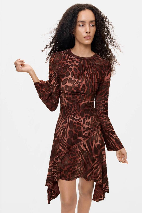 Desigual midi jurk met panterprint bruin