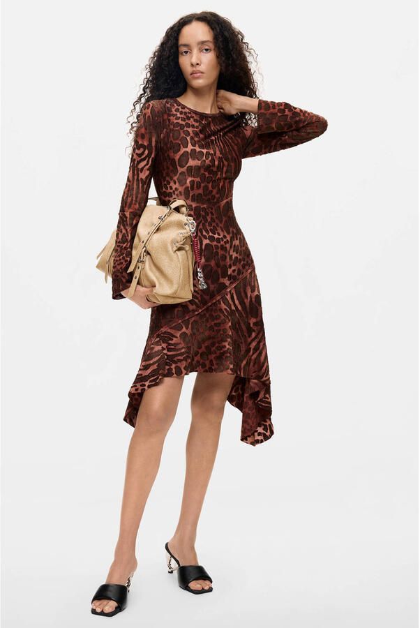Desigual midi jurk met panterprint bruin - Foto 3