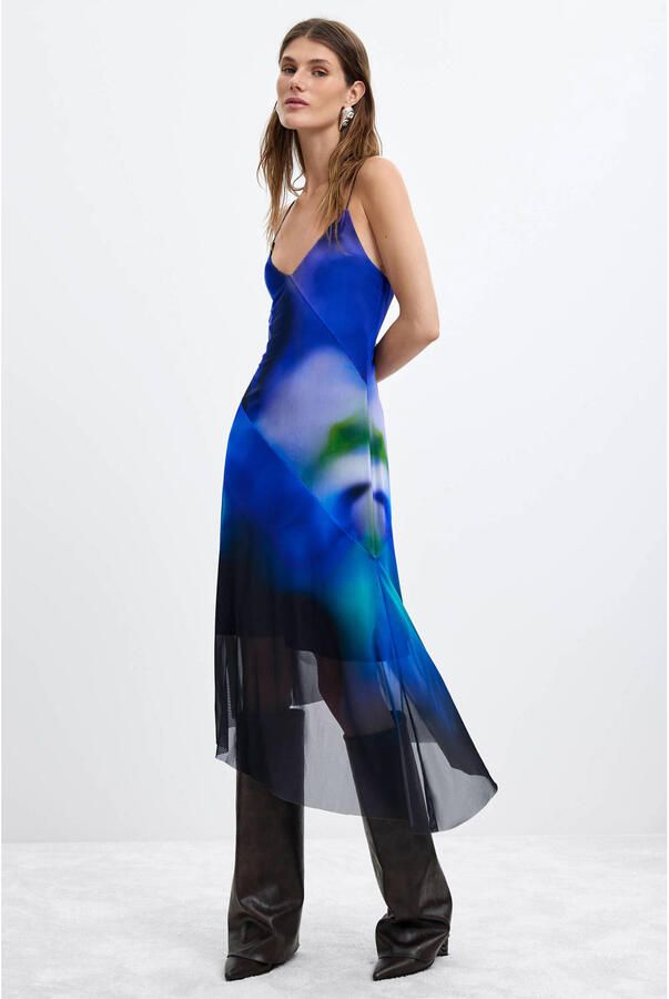 Desigual midi jurk met print blauw