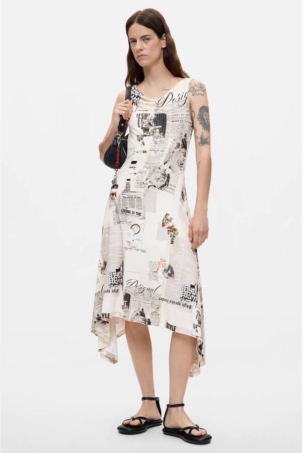 Desigual midi jurk met print ecru