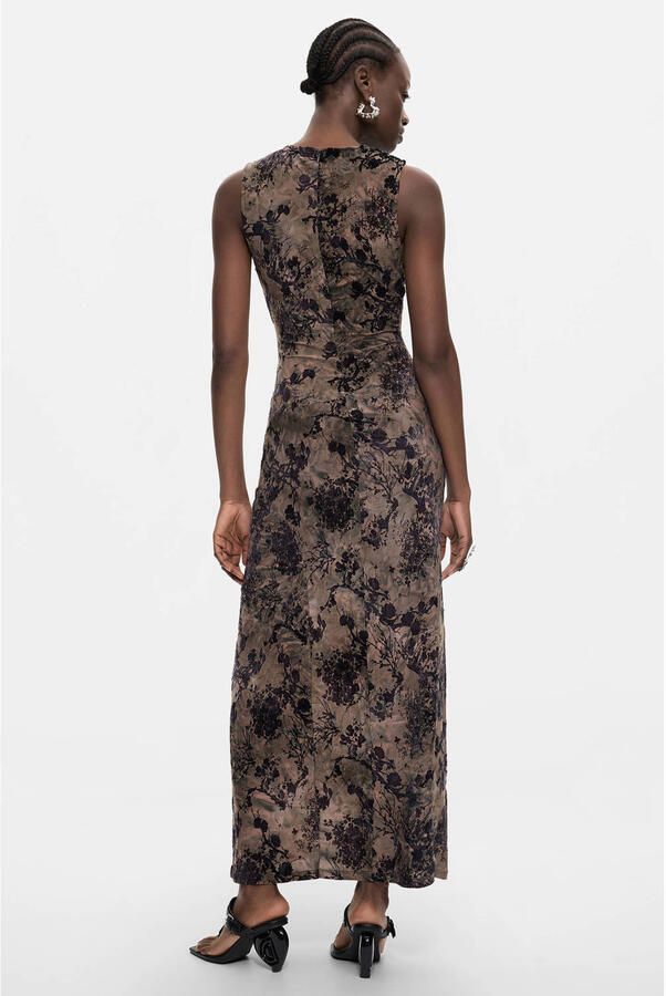 Desigual midi jurk met print grijsbruin - Foto 2