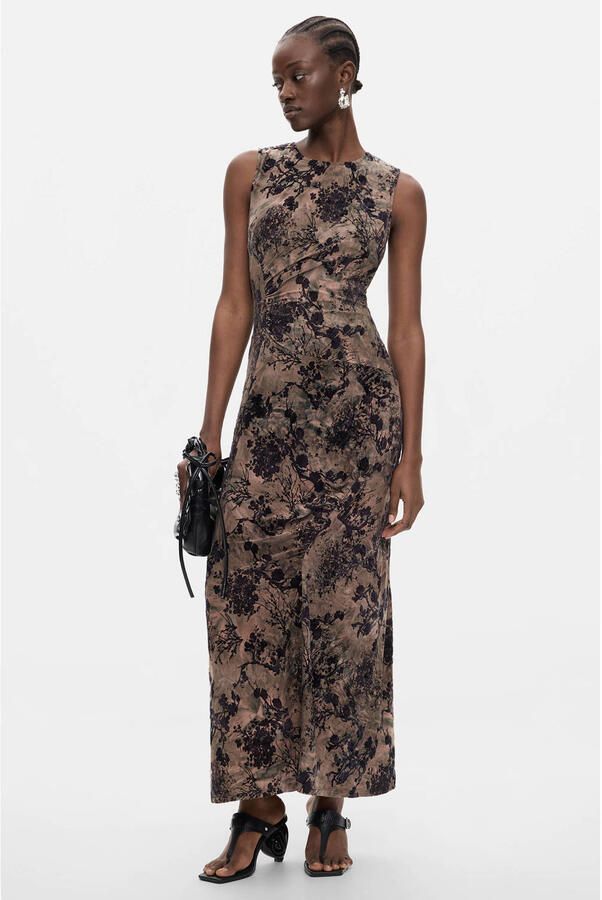 Desigual midi jurk met print grijsbruin - Foto 3