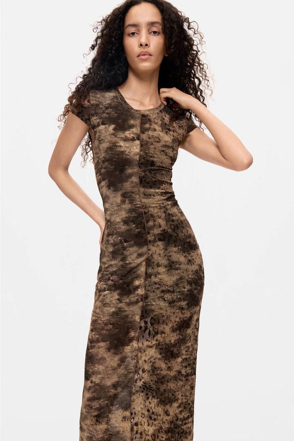 Desigual midi jurk met print grijsgroen