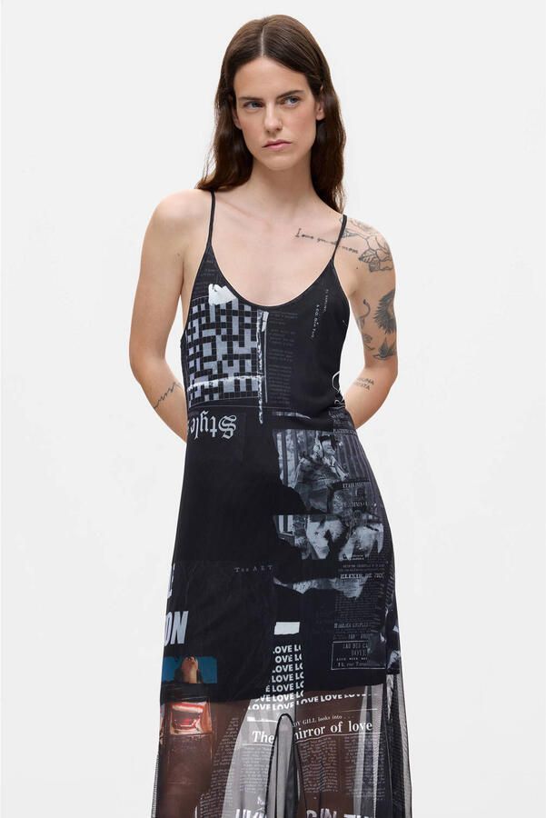 Desigual midi jurk met print zwart