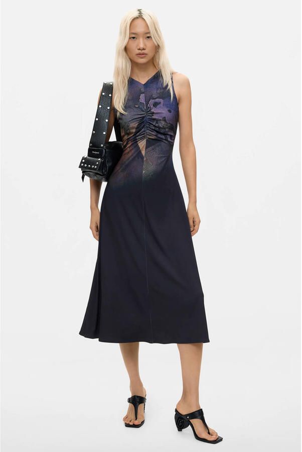 Desigual midi jurk met print zwart - Foto 2
