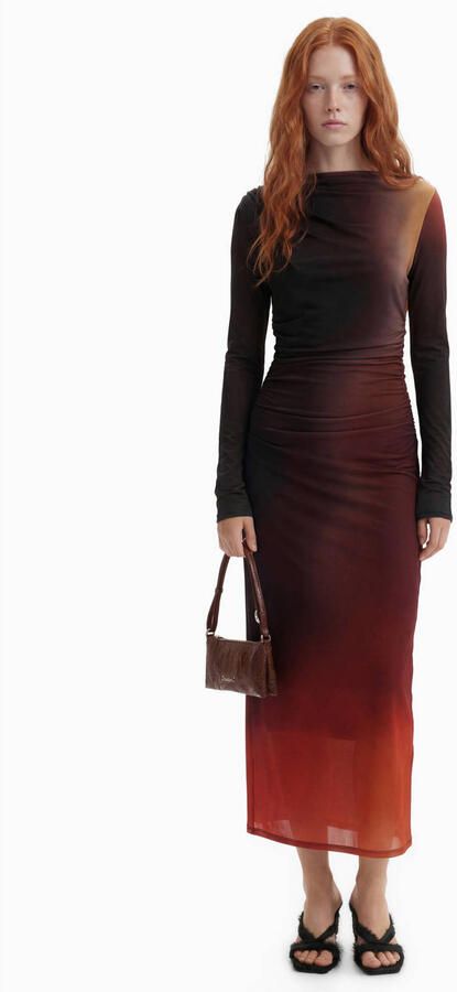 Desigual midi jurk met print zwart oranje