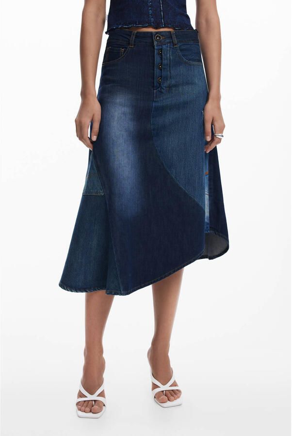 Desigual midi rok medium blue denim