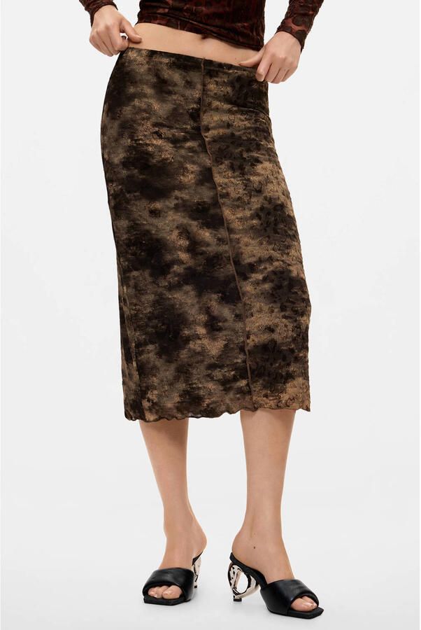 Desigual midi rok met print bruin