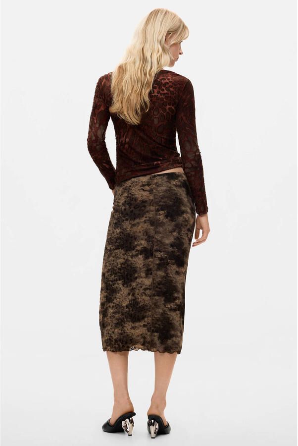 Desigual midi rok met print bruin - Foto 2