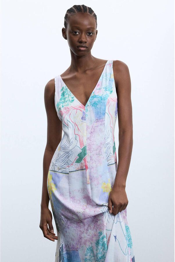 Desigual midi zomerjurk met print en linnen meerkleurig - Foto 2