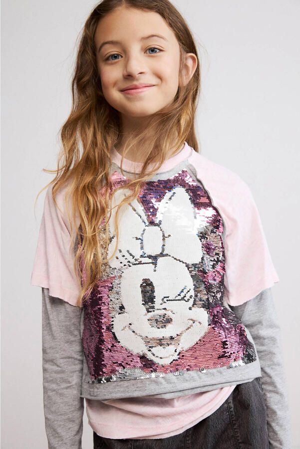Desigual Minnie Mouse longsleeve met pailletten lichtroze