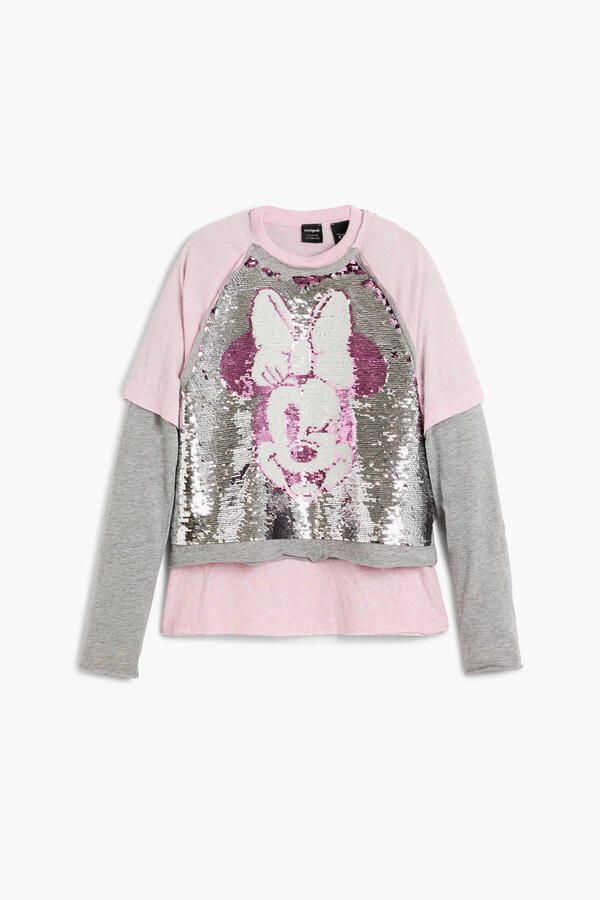 Desigual Minnie Mouse longsleeve met pailletten lichtroze - Foto 2