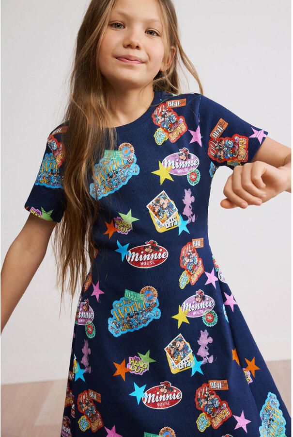 Desigual Minnie Mouse midi T-shirtjurk met print donkerblauw