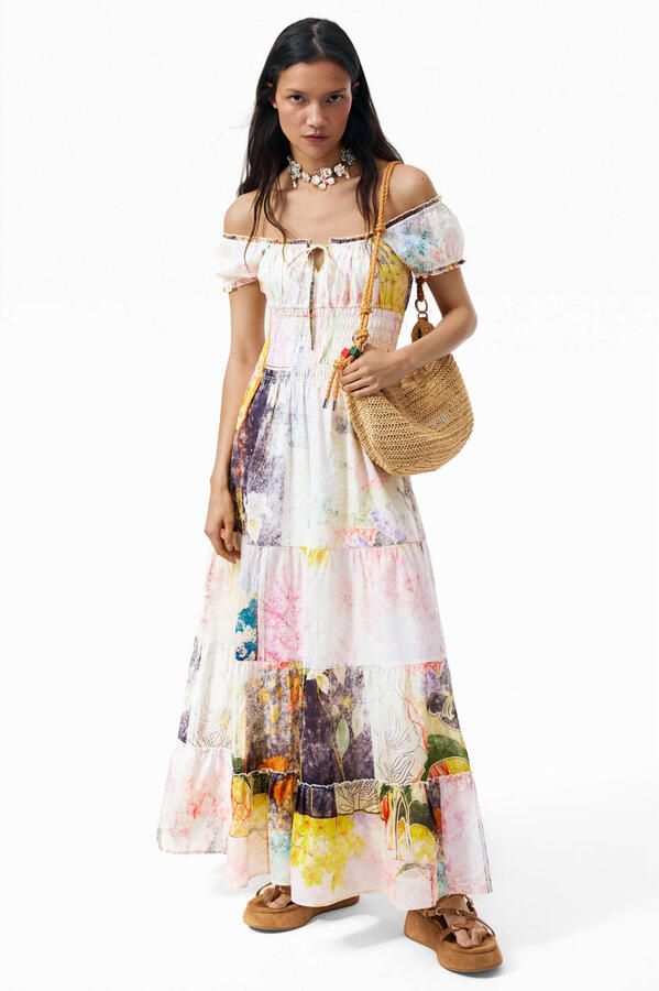 Desigual off shoulder midi jurk met print meerkleurig - Foto 2