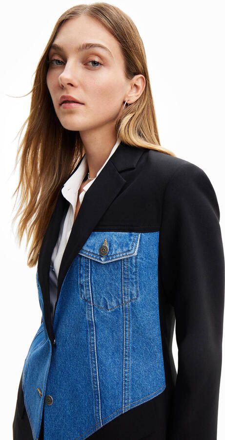 Desigual Blauwe Button-Front Blazer met Zakken Blue Dames