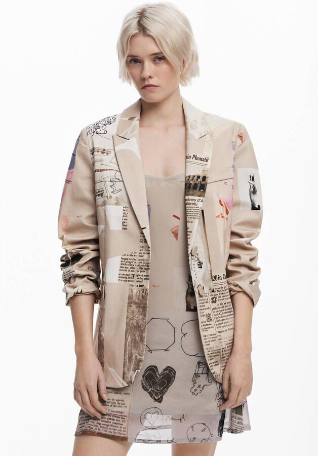 Desigual Gedrukte katoenen blazer met reverskraag Beige Dames - Foto 3
