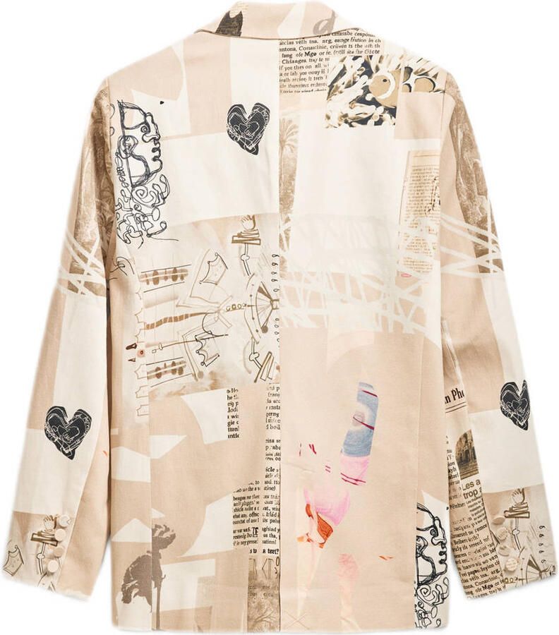 Desigual Gedrukte katoenen blazer met reverskraag Beige Dames