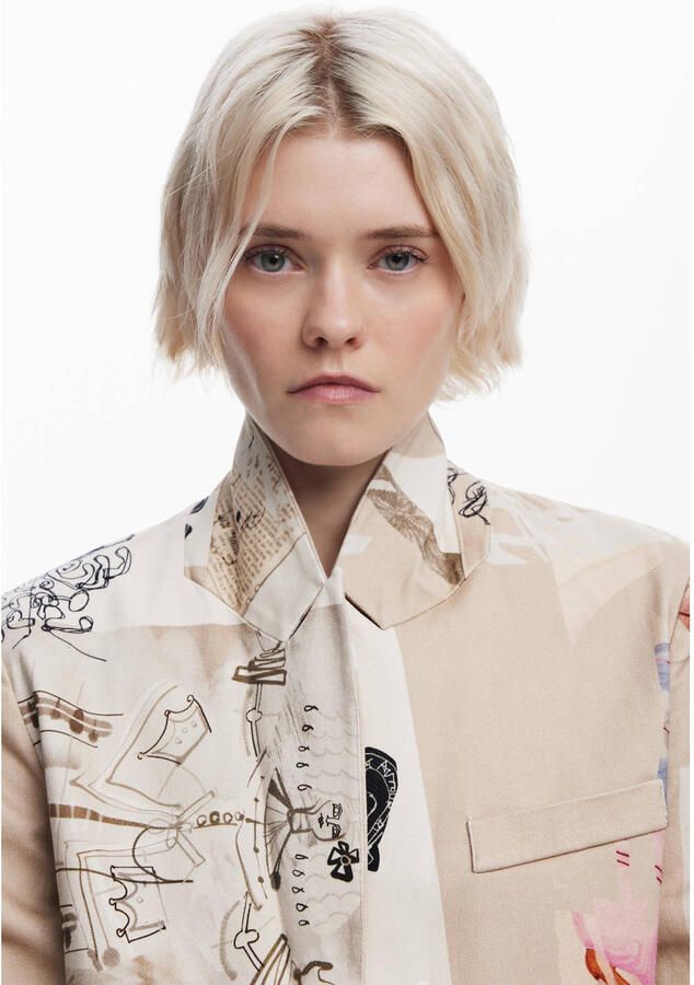 Desigual Gedrukte katoenen blazer met reverskraag Beige Dames - Foto 2