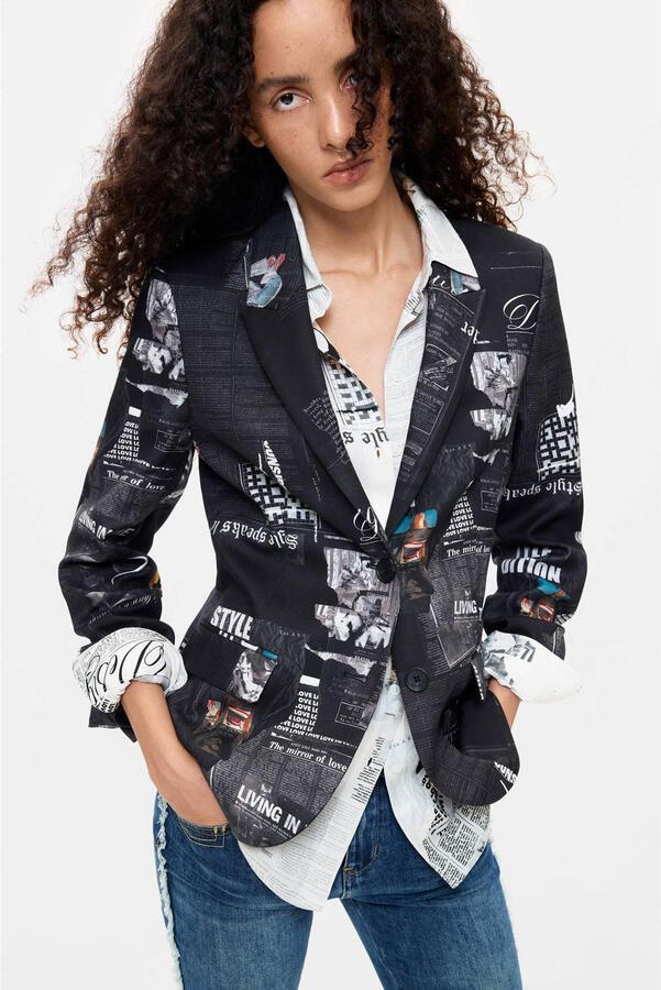 Desigual regular blazer met tekst zwart