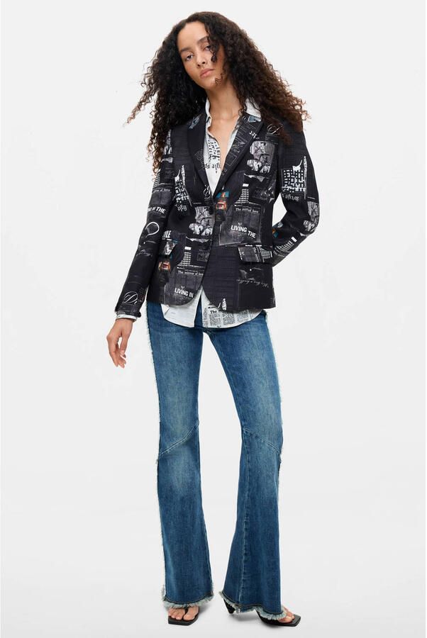 Desigual regular blazer met tekst zwart - Foto 3