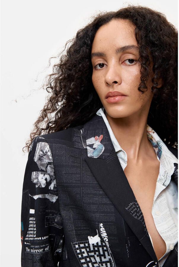 Desigual regular blazer met tekst zwart - Foto 2